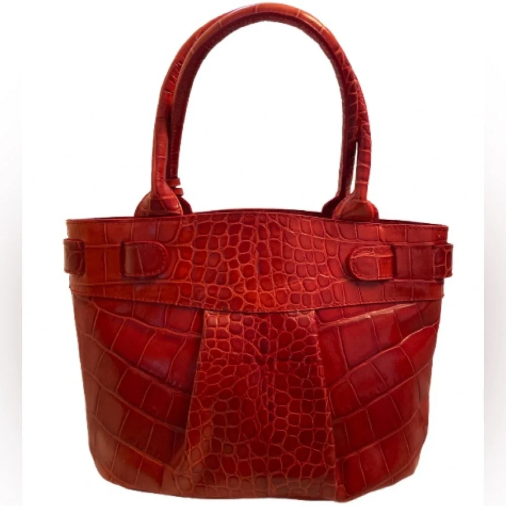 Furla Red Croc-Embossed Genuine Leather Tote Bag - Picture 3 of 7